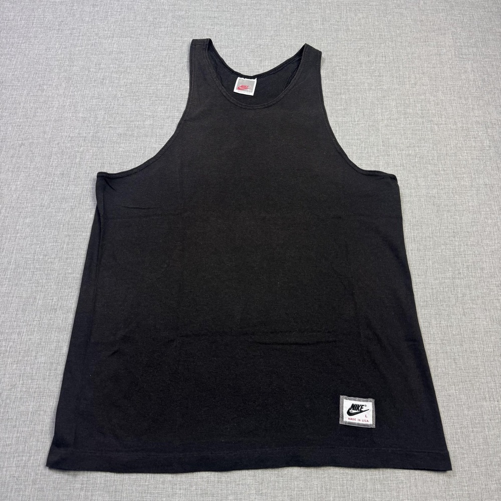 Nike Vintage 80s 90s Sleeveless Tank Top Shirt Men L Black Crew Neck Made In USA